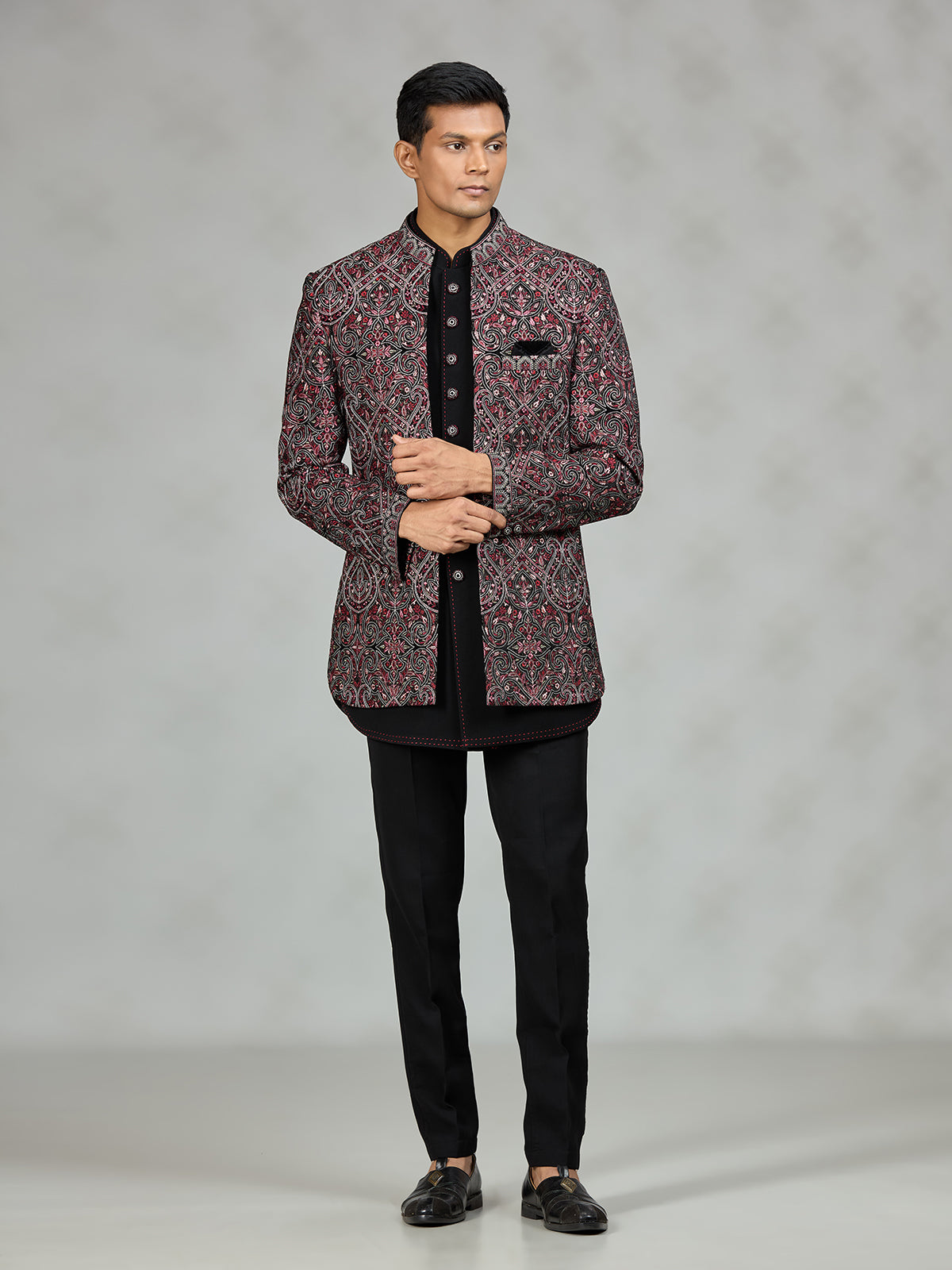 Black polished paisley mens indo western