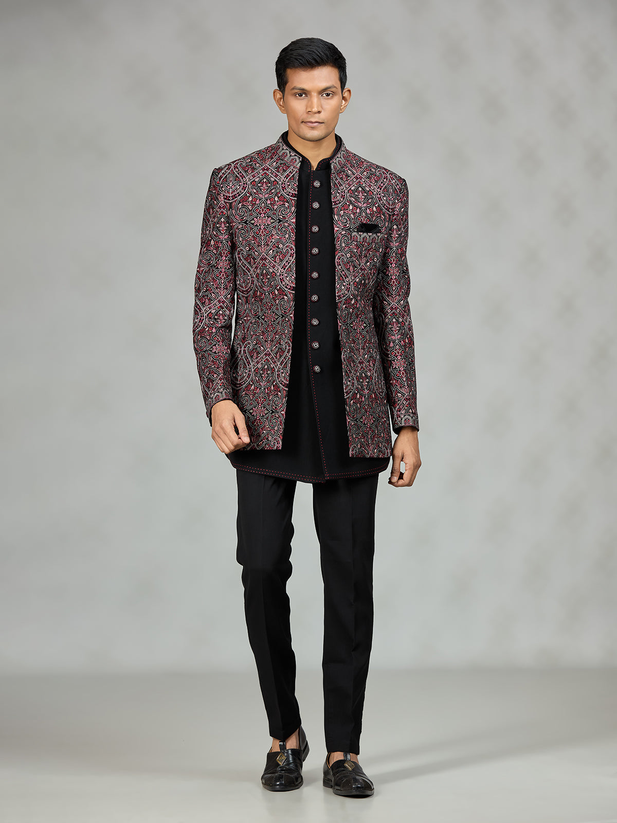 Black polished paisley mens indo western