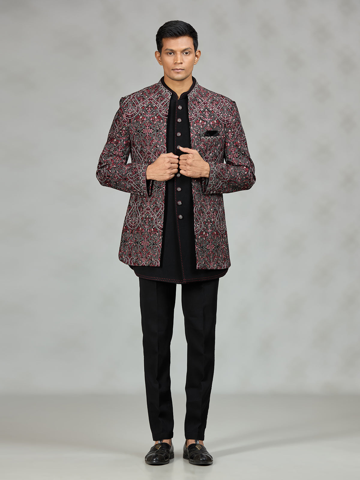 Black polished paisley mens indo western