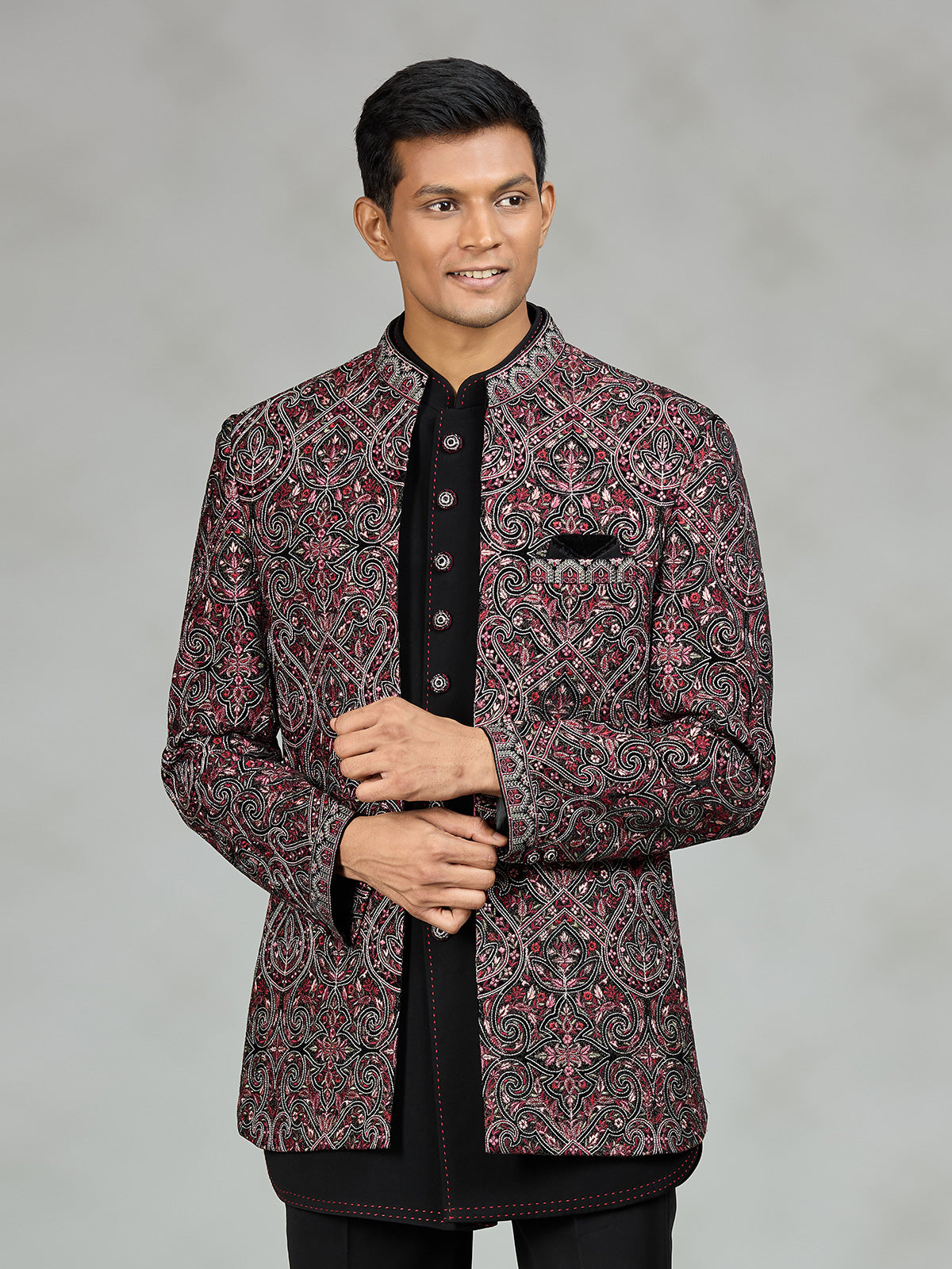 Black polished paisley mens indo western