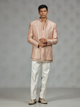 Peach designer textured mens indo western