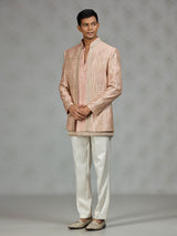 Peach designer textured mens indo western