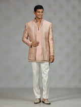 Peach designer textured mens indo western