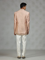 Peach designer textured mens indo western