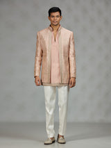 Peach designer textured mens indo western