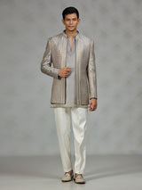 Silver luxury textured mens indo western