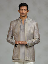 Silver luxury textured mens indo western