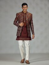 Rust brown heritage mens indo western