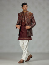 Rust brown heritage mens indo western