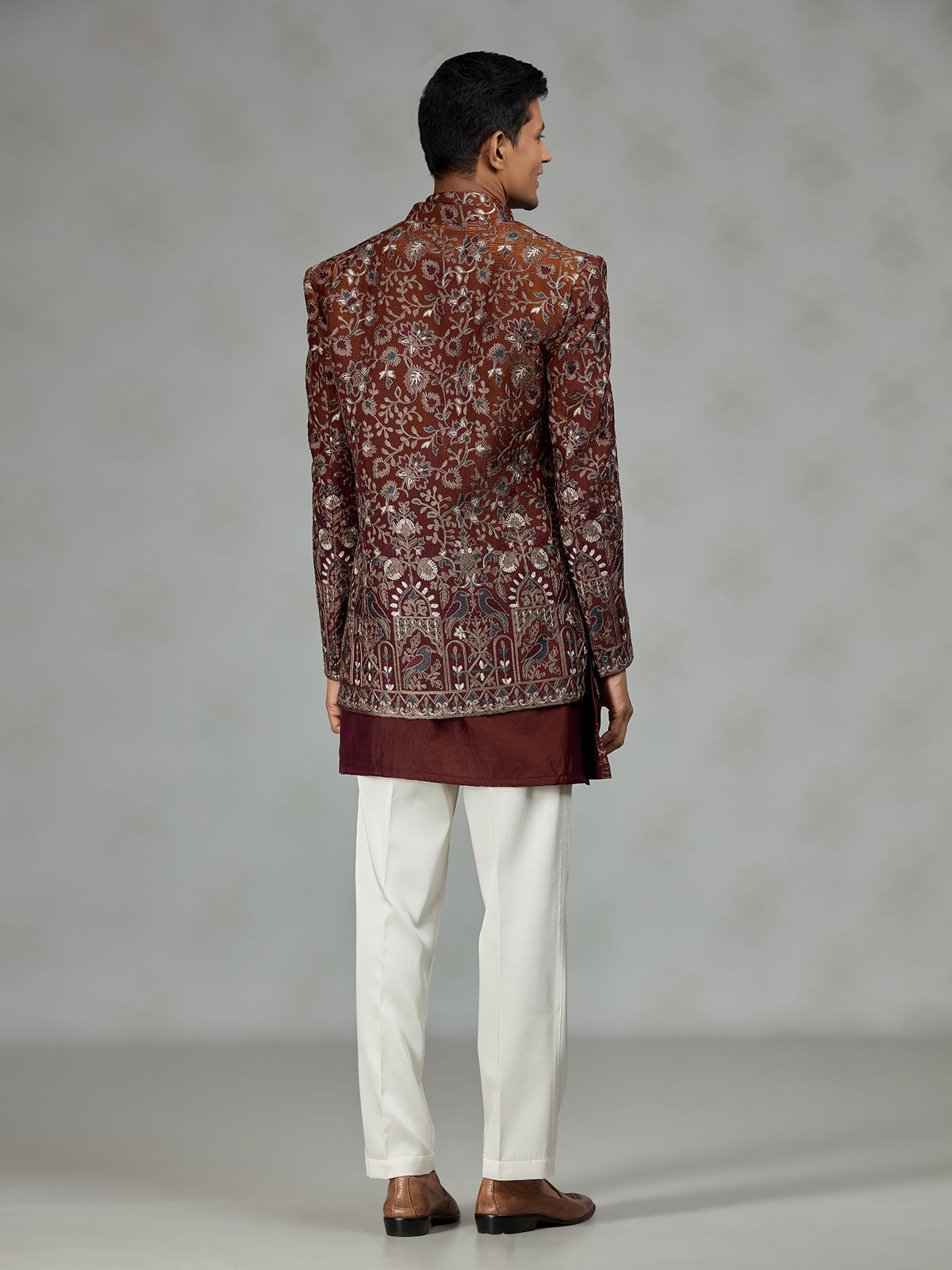 Rust brown heritage mens indo western