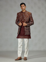 Rust brown heritage mens indo western