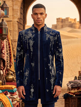 Navy blue couture mens indo western