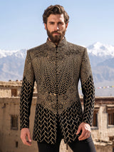 Black luxury mens indo western for grand celebration