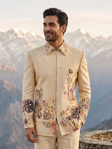Beige artistic mens indo western