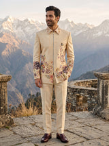 Beige artistic mens indo western