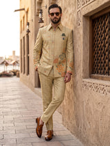 Beige designer mens indo western