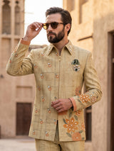 Beige designer mens indo western