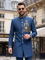 Blue heritage mens indo western