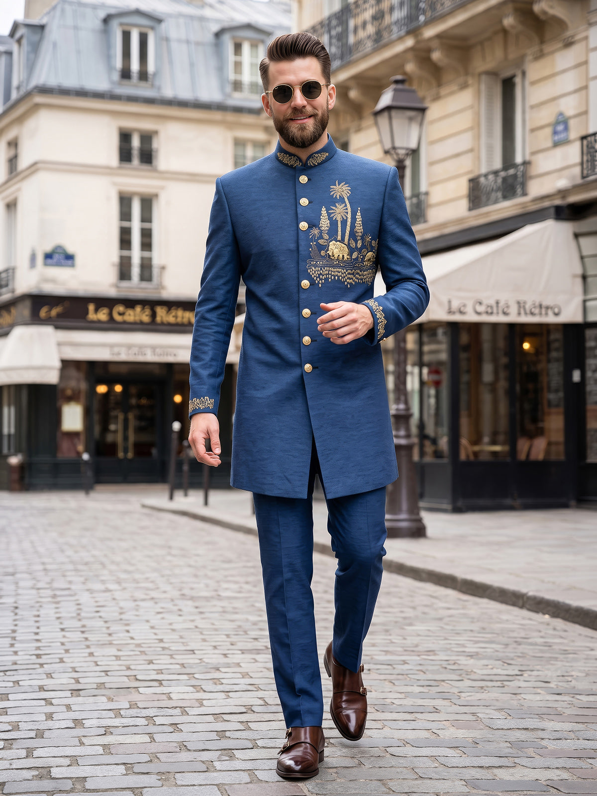Blue heritage mens indo western
