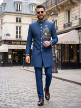 Blue heritage mens indo western