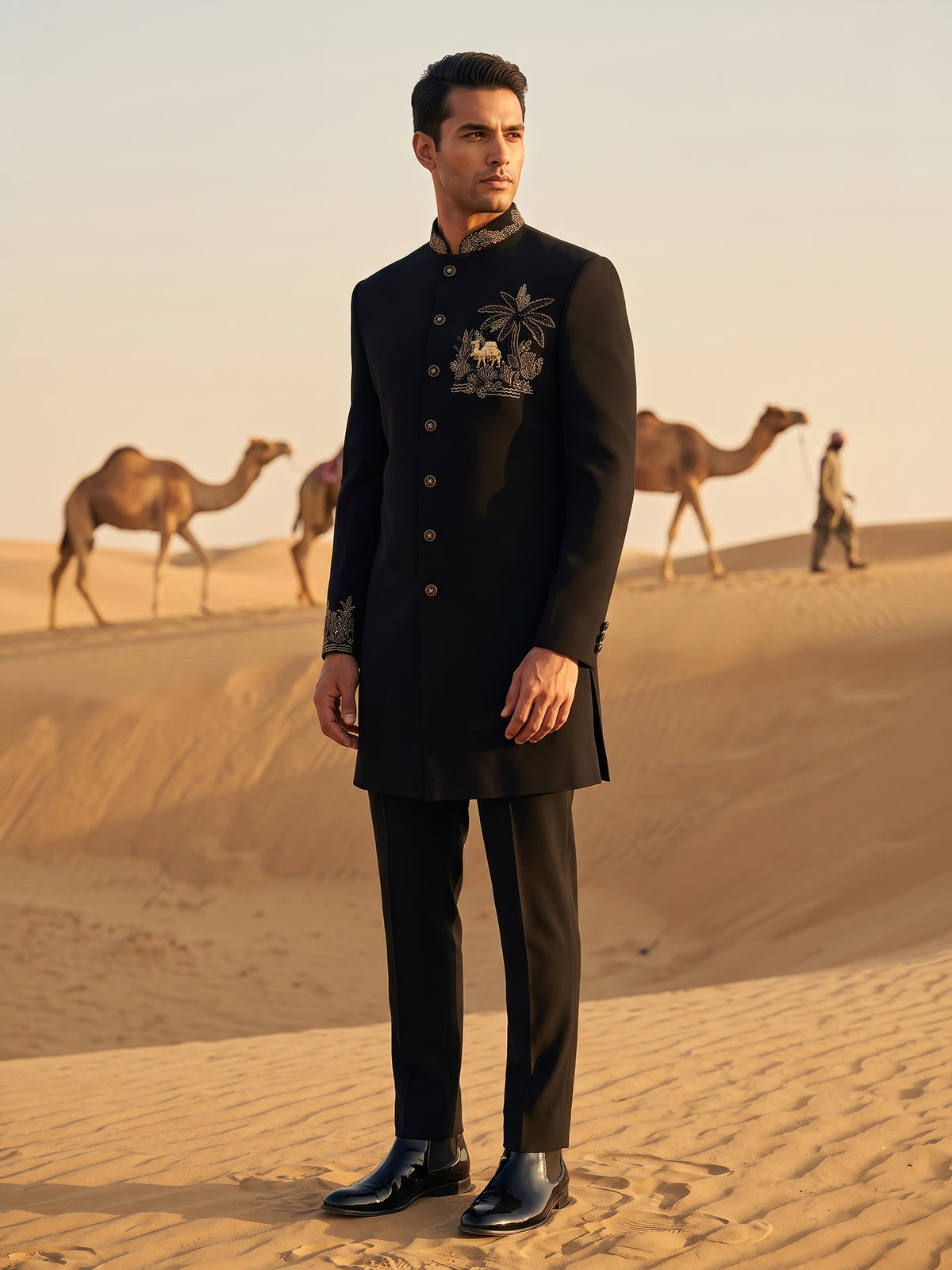 Black royal mens indo western