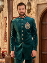 Dark teal elegant mens indo western