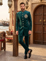 Dark teal elegant mens indo western