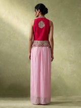 Pink designer crepe satin silk indowestern suit with embellishments