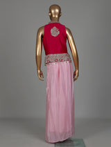 Pink designer crepe satin silk indowestern suit with embellishments