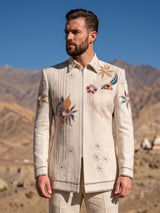 Cream floral mens indo western