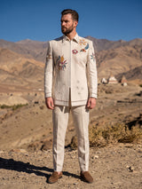 Cream floral mens indo western