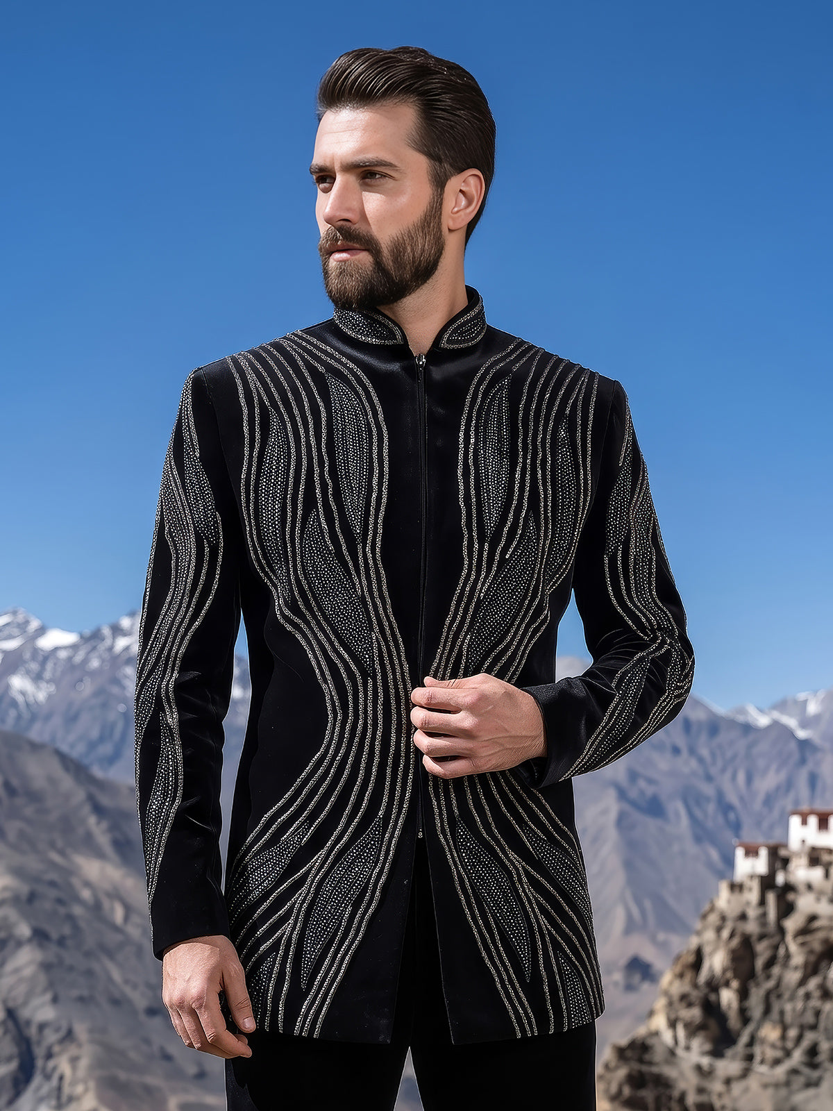 Black sleek mens indo western