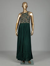 Bottle green georgette anarkali with waist belt and zardosi embellishments