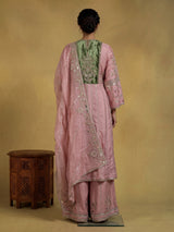Light pink raw silk pakistani palazzo suit with heavy embellishments