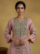 Light pink raw silk pakistani palazzo suit with heavy embellishments
