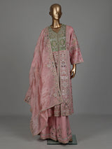 Light pink raw silk pakistani palazzo suit with heavy embellishments