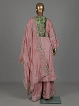 Light pink raw silk pakistani palazzo suit with heavy embellishments