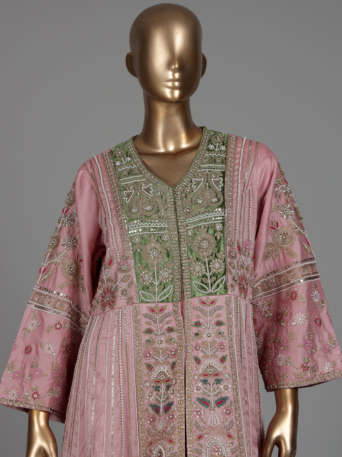 Light pink raw silk pakistani palazzo suit with heavy embellishments