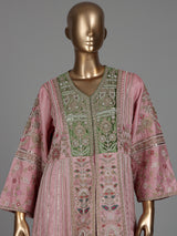 Light pink raw silk pakistani palazzo suit with heavy embellishments