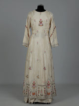 Cream silk pakistani anarkali lehenga suit with embellished dupatta