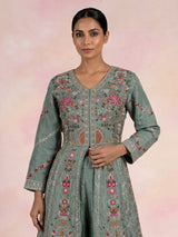Pastel green silk pakistani anarkali lehenga with embellished dupatta