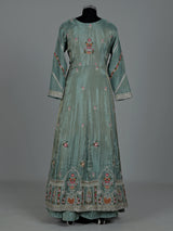 Pastel green silk pakistani anarkali lehenga with embellished dupatta