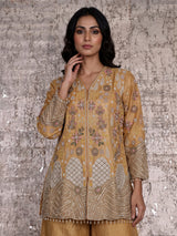 Mustard yellow silk palazzo suit with sequins and tassel detailing