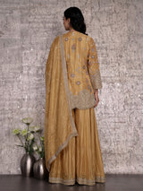 Mustard yellow silk palazzo suit with sequins and tassel detailing