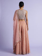 Peach tissue silk palazzo suit with zardosi and resham embellishments