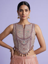 Peach tissue silk palazzo suit with zardosi and resham embellishments