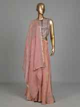 Peach tissue silk palazzo suit with zardosi and resham embellishments