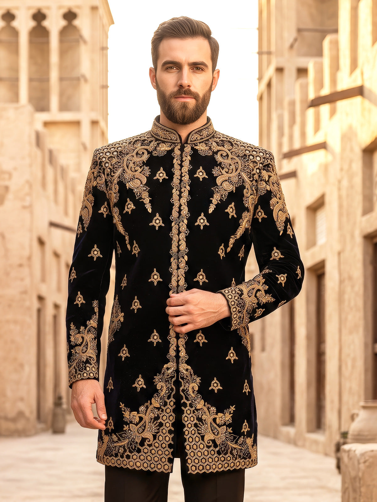 Black baroque mens indo western