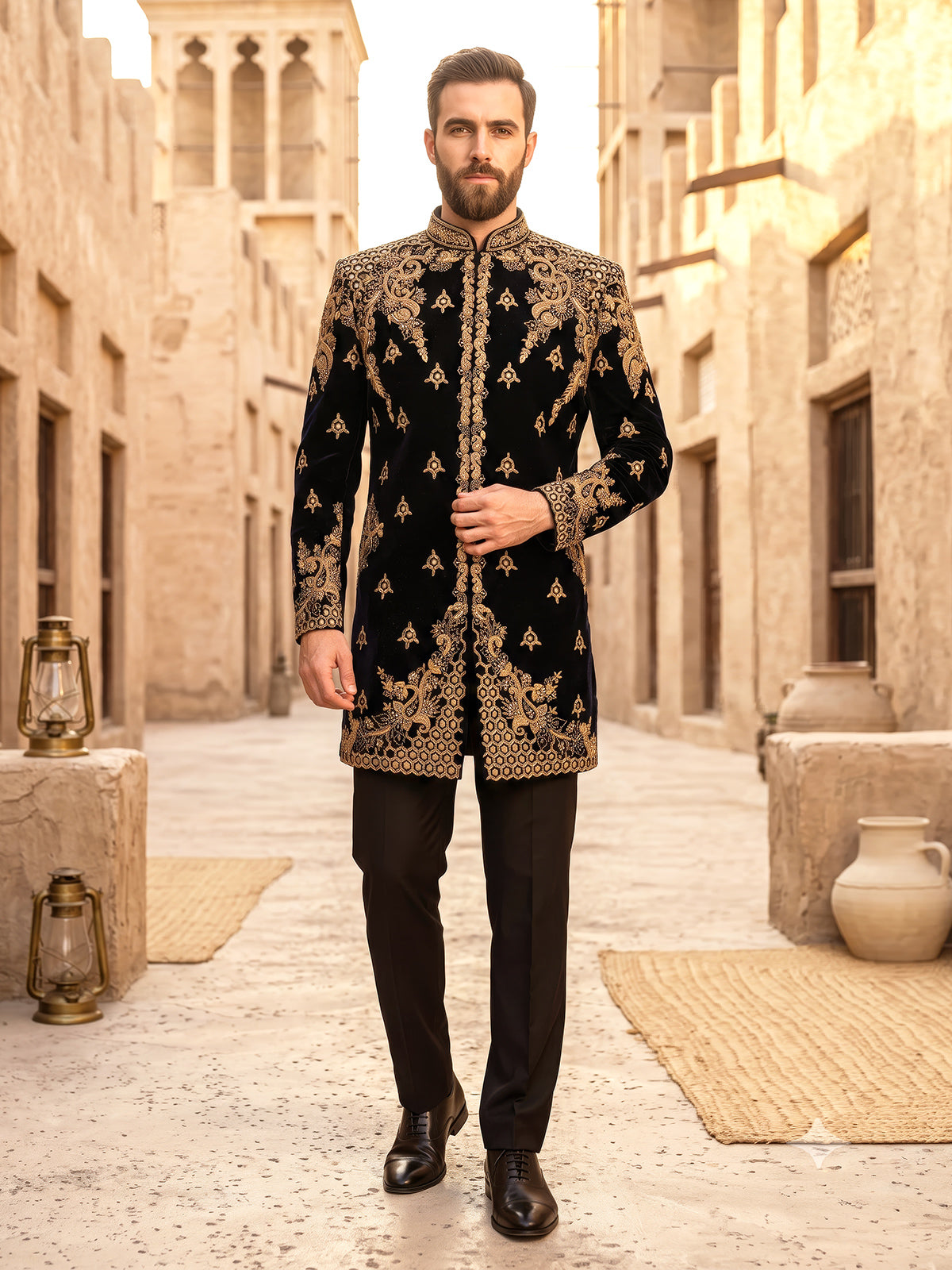 Black baroque mens indo western