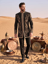Black geometric mens indo western